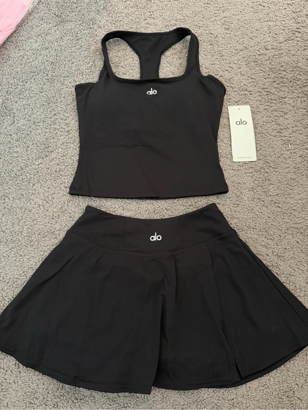 alo black Tank and Skirt Set